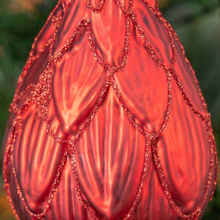 Набор из трёх красных ёлочных шаров Лепестки с блёстками Set Of 3 Glass Glitter 3D Petal Balls Red 8 cm