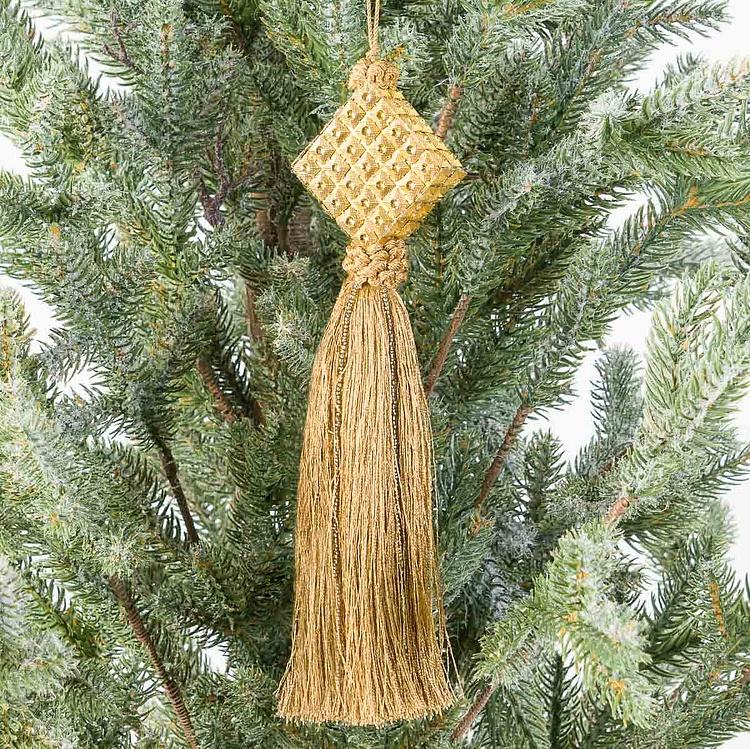 Новогодняя подвеска Золотой ромб с бронзовой кисточкой Golden Rhombus Pendant With Bronze Tassel 20 cm