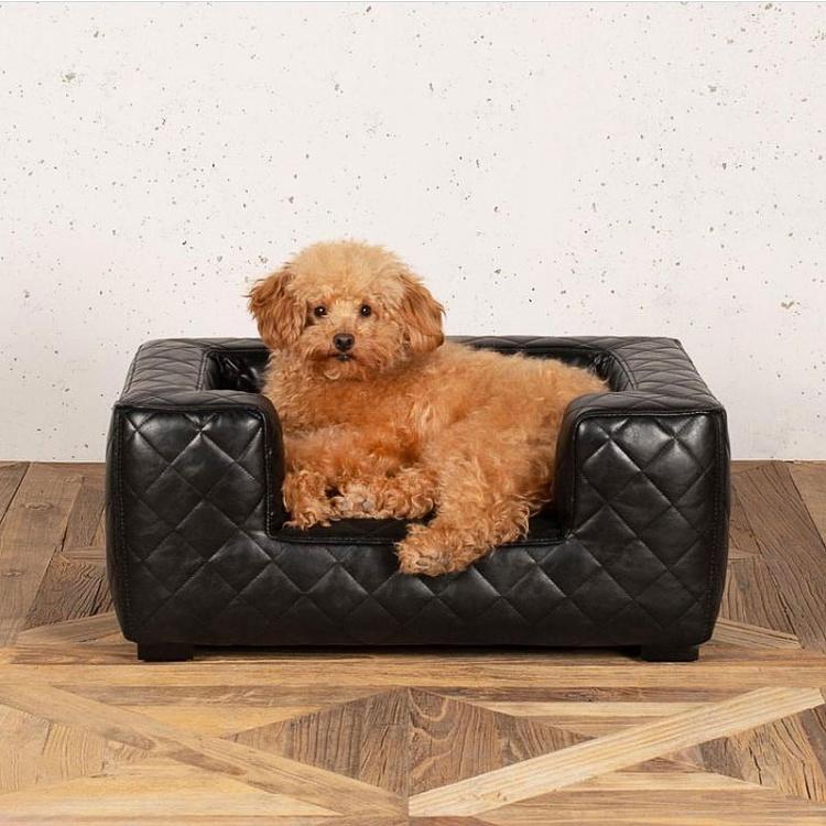 Чёрный диван для собак/кошек Эдоардо с прострочкой Бентли, S Edoardo Sofa Small, Faux Leather Black
