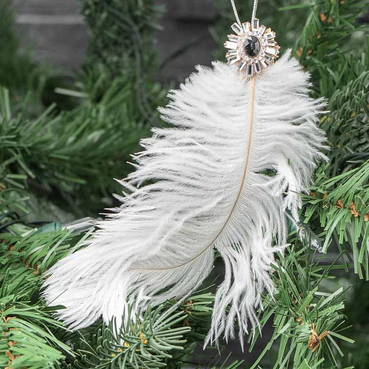 Ёлочная игрушка Перо Feather Jewel White/Black 17 cm