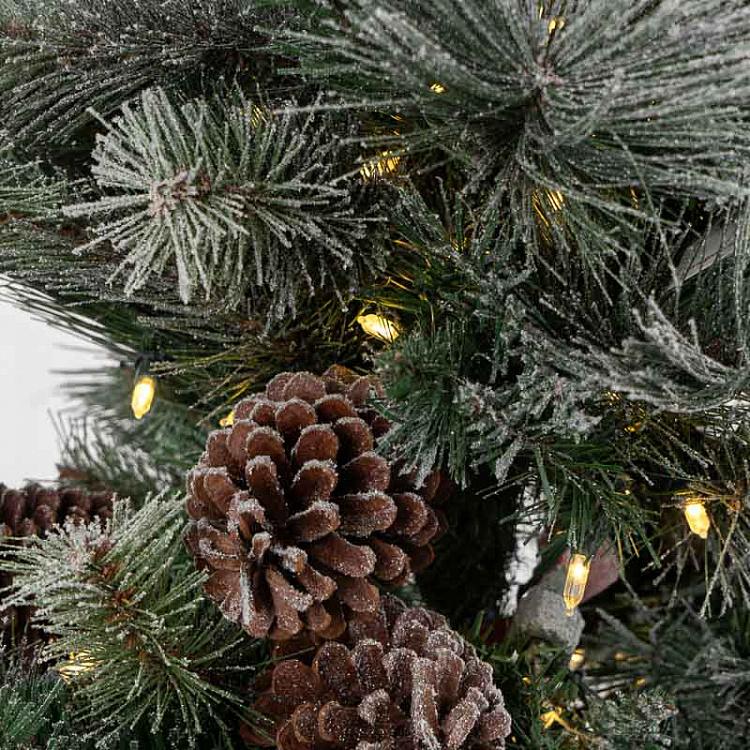 Искусственная новогодняя ёлка ручной работы с led-гирляндой в вазе  100 Led Light Flock Pine Tree In Pot Green 122 cm