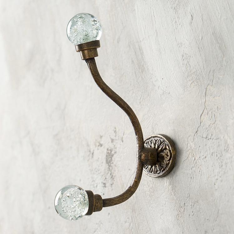 Двухрожковый крючок со стеклянными наконечниками Art Deco Bubble Glass Hook