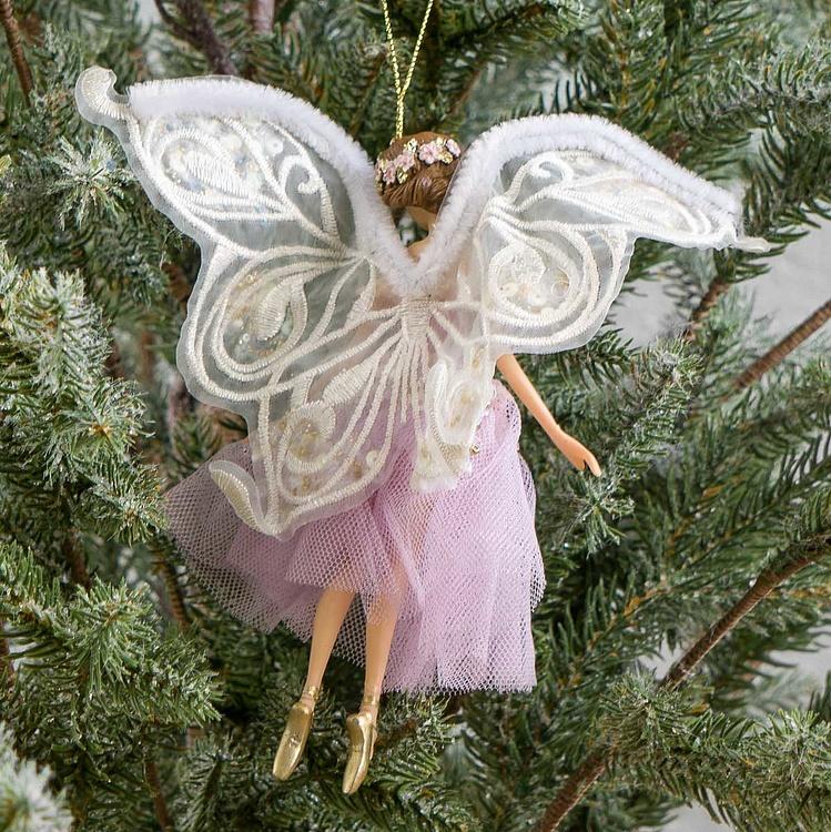 Набор из трёх ёлочных игрушек Крылатые феи в тюлевых платьях Set Of 3 Tulle Big Wing Fairies White Purple 19 cm