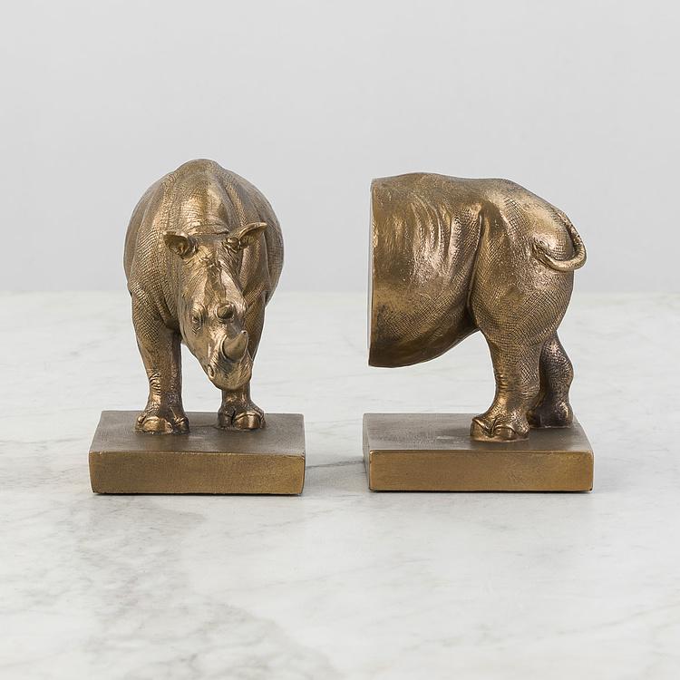 Набор из двух держателей для книг Носорог на прямоугольной подставке Bookend Rhino On Rectangular Stand