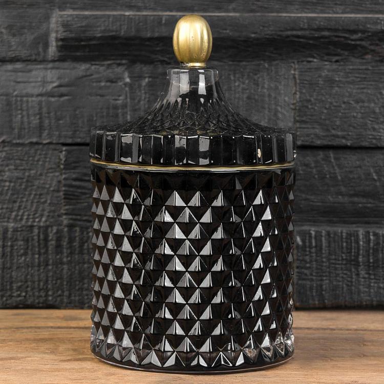 Аромасвеча в чёрном фасетном стакане Блу Колье Дрифтвуд, L Aroma Candle In Black Faceted Glass Blue Collier Driftwood Large
