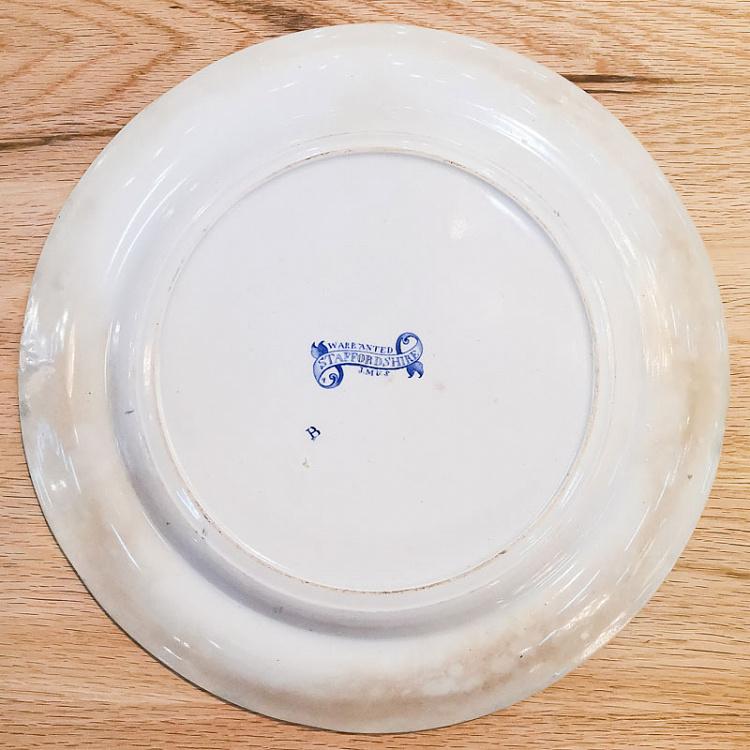 Винтажная тарелка белая с голубым мотивом 23, L Vintage Plate Blue White Large 23