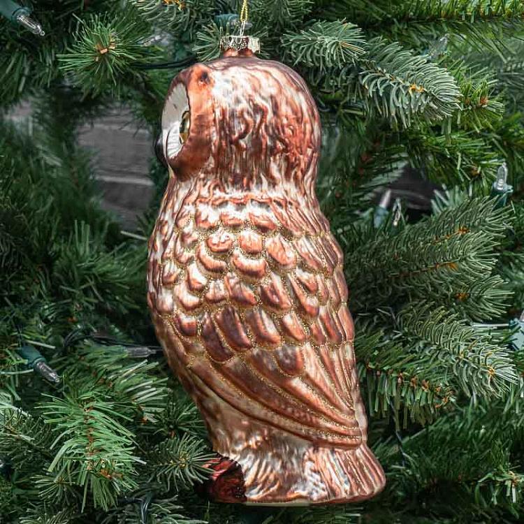 Ёлочная игрушка Стоящая коричневая сова Glass Standing Owl Brown 23 cm