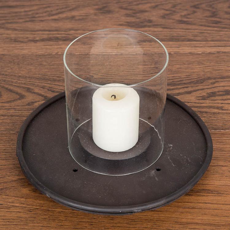 Подсвечник с металлическим основанием и стеклянной колбой, M Candle Metal Base With Glass Cloche Medium