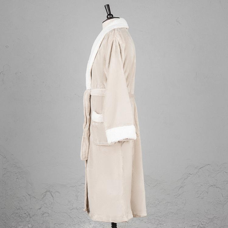 Серый домашний халат из микрофибры с шерповой горловиной, размер L Peignoir Microfibre Gris Encolure Sherpa Taille L