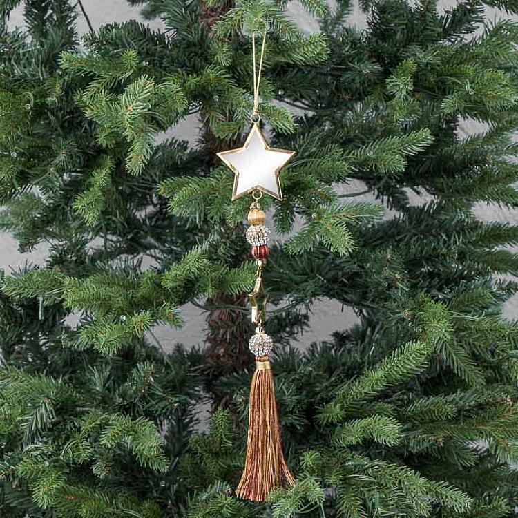 Новогодняя подвеска Зеркальная звезда с кисточкой Glass Star Pendant With Tassel Gold 34 cm