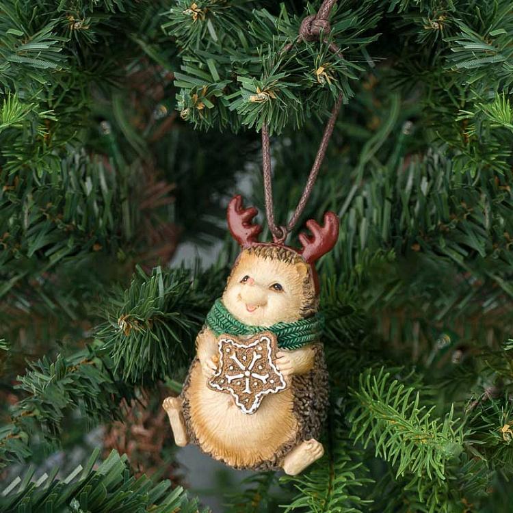 Ёлочная игрушка Ёжик с имбирным печеньем Xmas Hedgehog With Ginger In A Green Scarf 8,5 cm