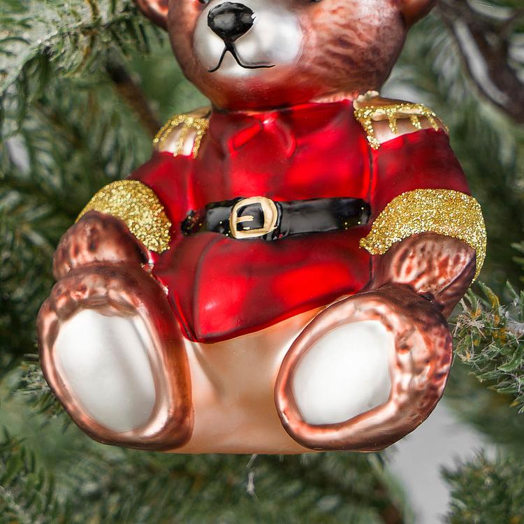 Ёлочная игрушка Мишка в форме Glass Toy Soldier Bear Red Brown Black 15 cm