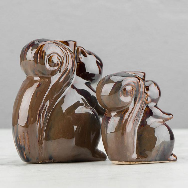 Набор из двух керамических подсвечников Белки Set Of 2 Stoneware Squirrel Candle Holder Brown