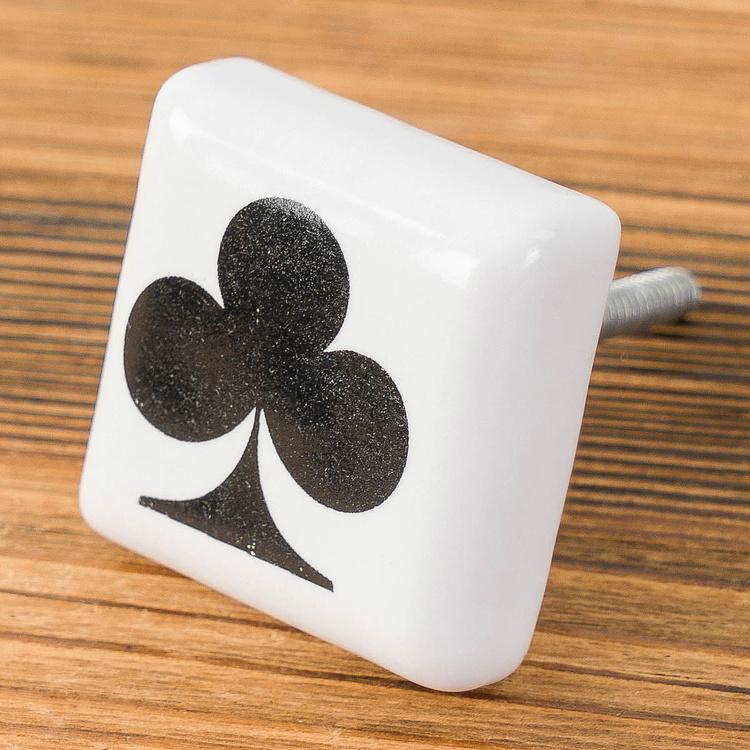 Керамическая мебельная ручка с мастью Трефы Club Playing Cards Ceramic Knob