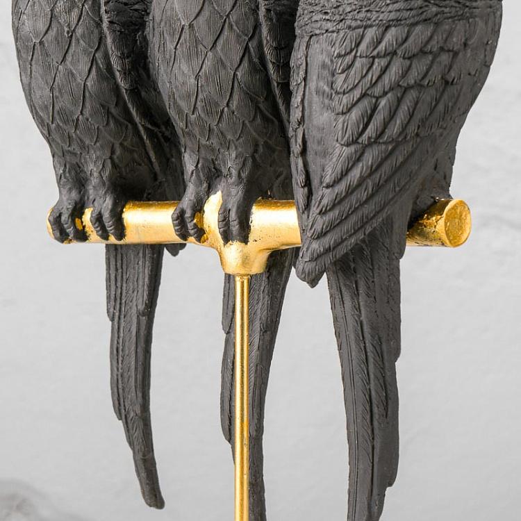 Статуэтка Чёрные попугаи на золотой перекладине Black Parrots On Golden Stand