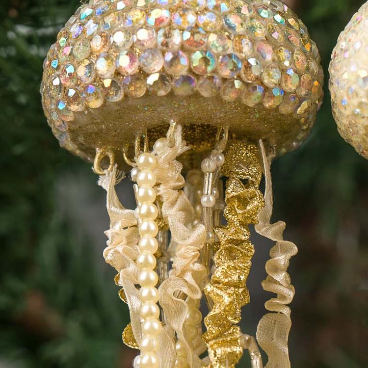 Набор из двух ёлочных игрушек Кремовая и золотая медузы Set Of 2 Jewel Jellyfish Cream Gold 18,5 cm