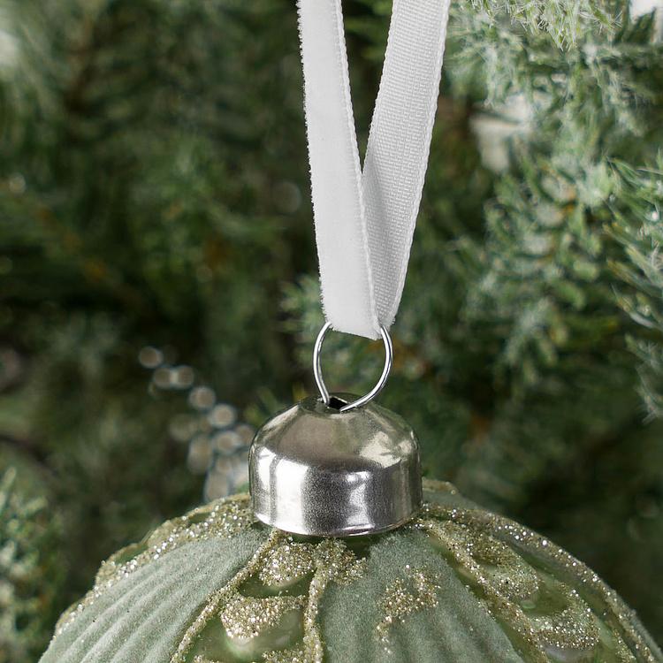 Ёлочная игрушка Зелёный рельефный шар с золотым узором Gold Pattern Relief Ball Green 8 cm