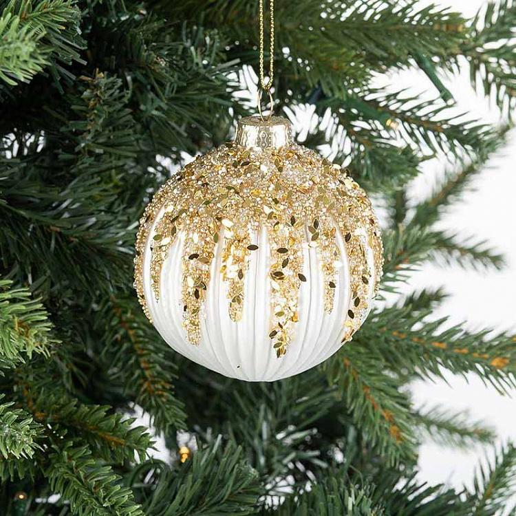 Ёлочная игрушка Белый шар с пудрой Ball With Powder White 8 cm