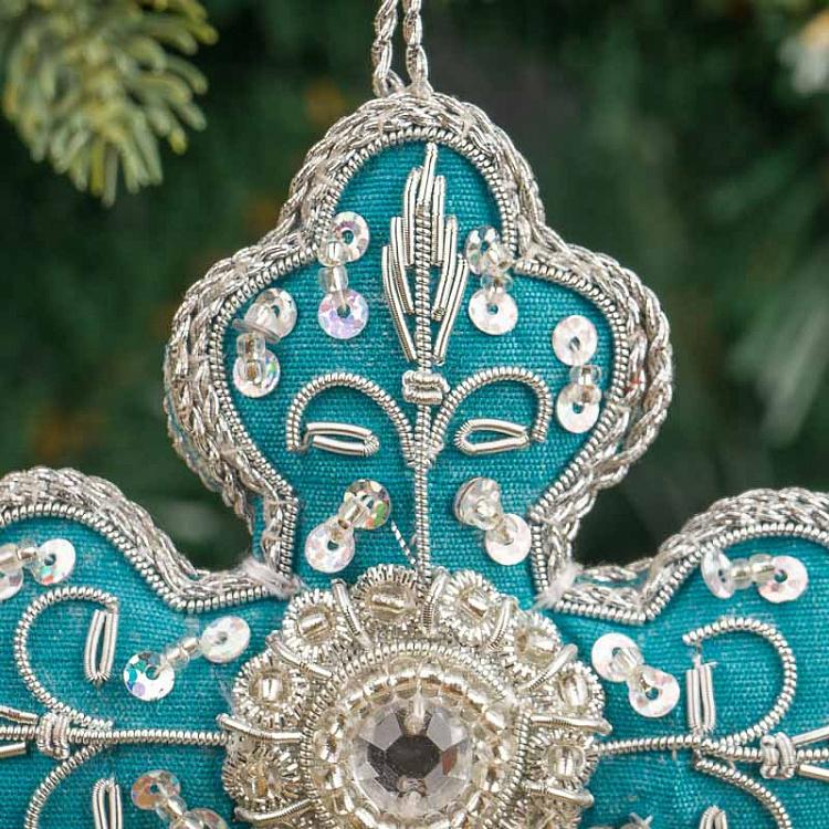 Бирюзовая новогодняя подвеска с бисером Pendant Cross With Beads Turquoise 22 cm