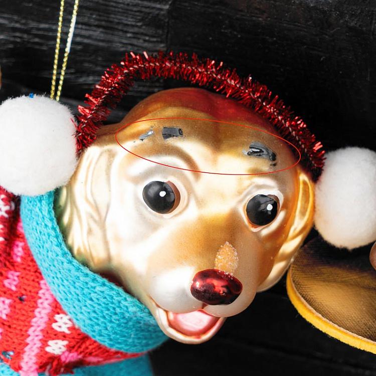 Набор из двух ёлочных игрушек Собачки на сноубордах дисконт1 Set Of 2 Glass Snowboard Dogs Brown/Red 15 cm discount1