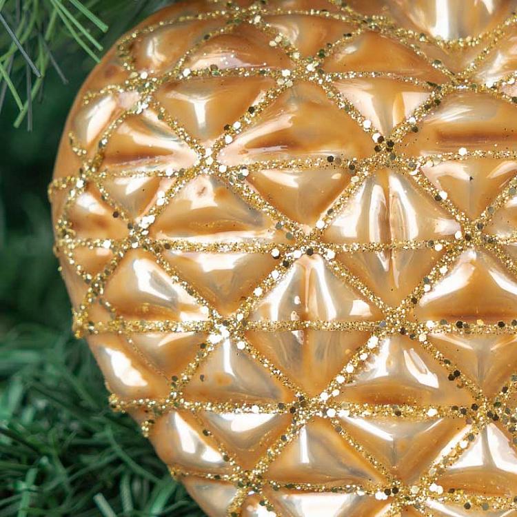 Ёлочная игрушка Текстурированное сердце 3D Glass Glitter 3D Textured Heart Gold 12 cm