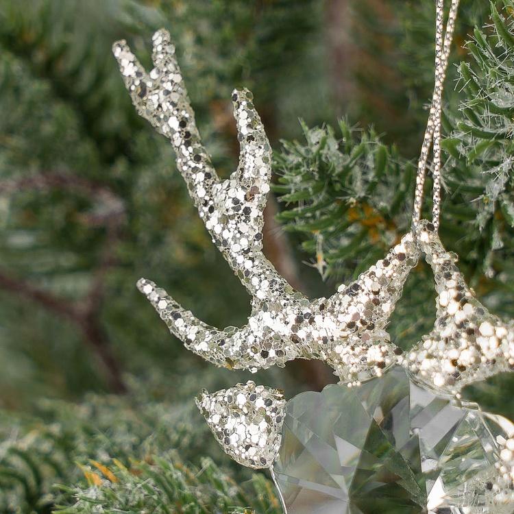Ёлочная игрушка Стеклянная голова оленя Glass Crystal Deer Head Clear 9,5 cm