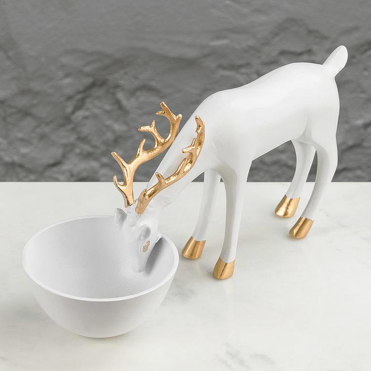 Подставка для мелочей Белый олень на водопое Deer Golden Horns Trinket Tray White