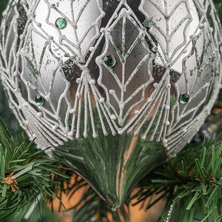 Набор из трёх ёлочных шаров Листва Set Of 3 Glass Leaf Net Ball And Drops Green/White 10 cm