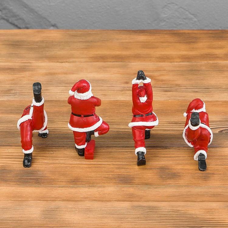 Набор из четырёх новогодних фигурок Санта в асанах йоги Set Of 4 Yoga Santas Red 12,5 cm