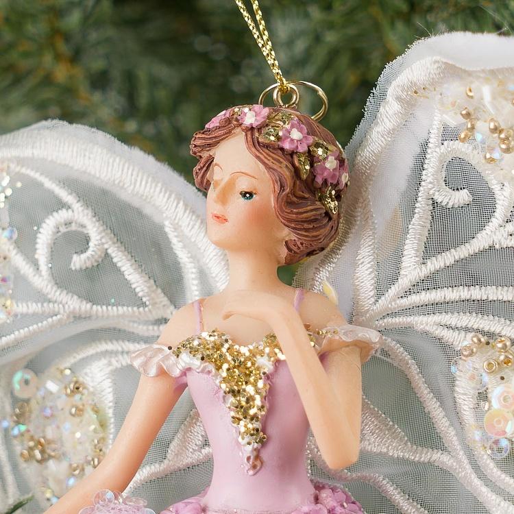 Набор из трёх ёлочных игрушек Крылатые феи в тюлевых платьях Set Of 3 Tulle Big Wing Fairies White Purple 19 cm