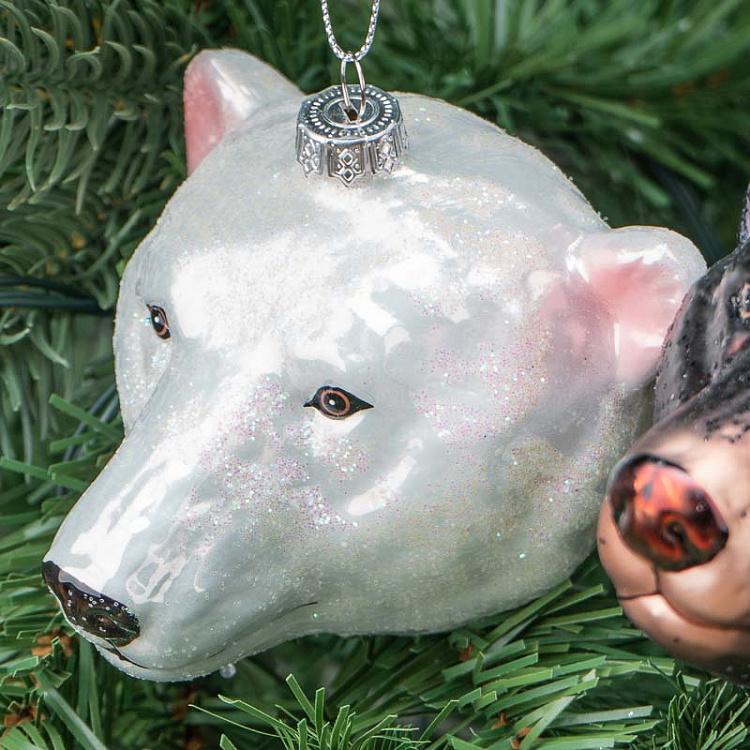 Набор из двух ёлочных игрушек Бурый и полярный медведи Set Of 2 Glass Bear Heads Black/White 10 cm