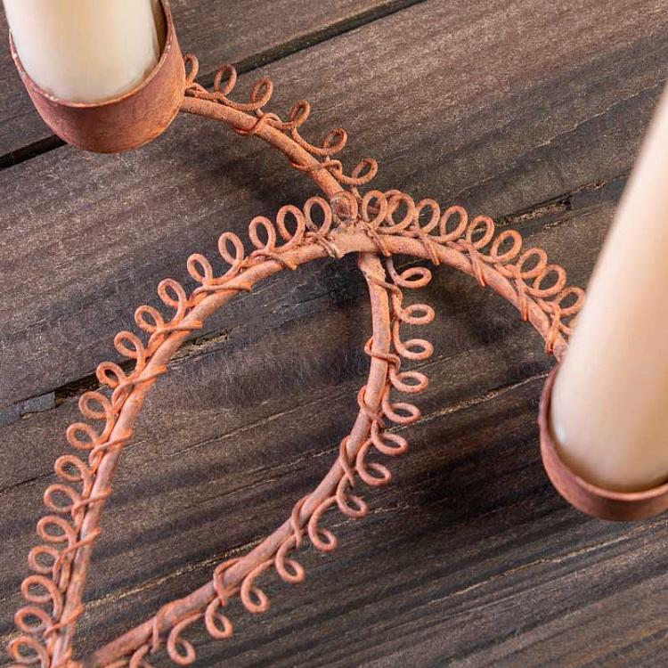 Подсвечник Два сердца Double Heart Candleholder Rusty Finish