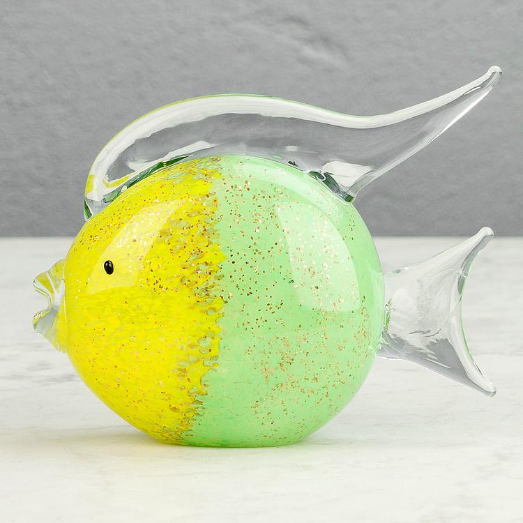 Статуэтка Жёлто-зелёная круглая рыба Round Glass Fish Yellow And Green