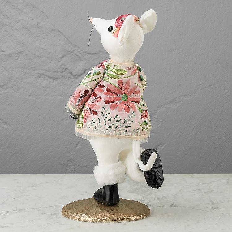 Статуэтка Белая мышка в платье с цветочным узором Floral White Mouse With Dress