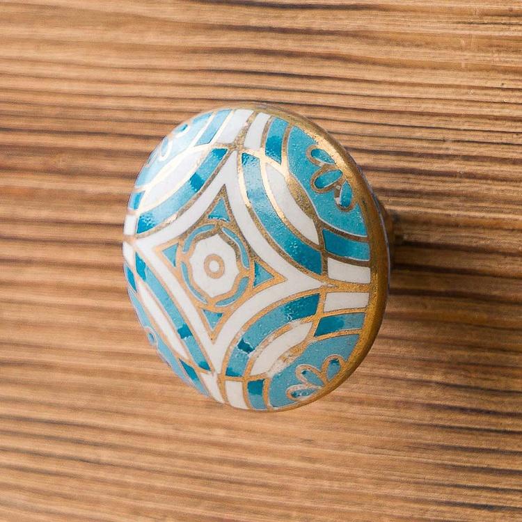 Мебельная керамическая ручка Ар-деко сине-золотая Art Deco Blue And Gold Ceramic Knob