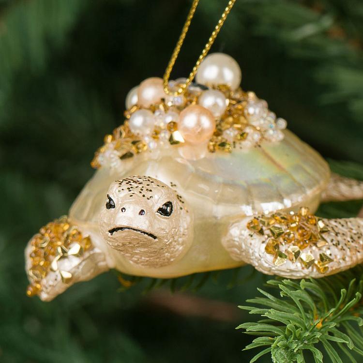 Набор из двух ёлочных игрушек Кремовая и розовая черепахи Set Of 2 Glass Turtles Cream Pink 9,5 cm