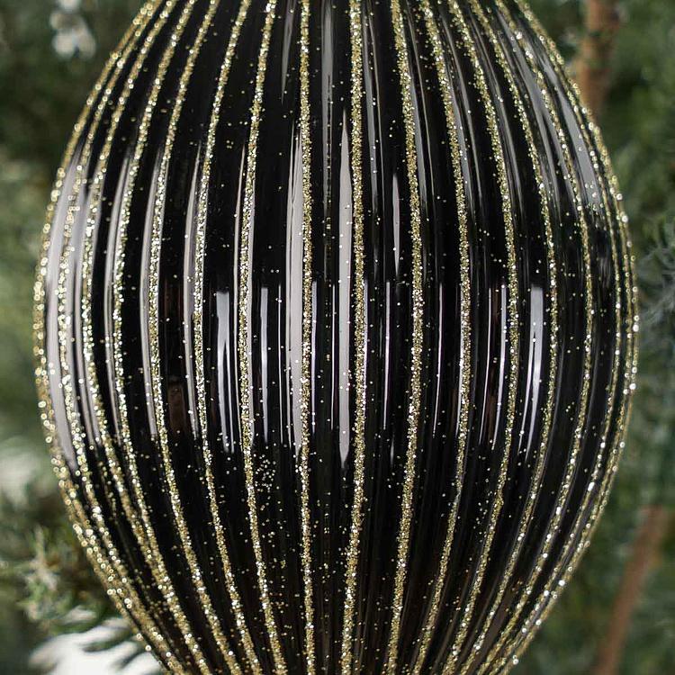 Ёлочная игрушка в форме Чёрной многогранной шишки Polygonal Cone Ball Black 15 cm