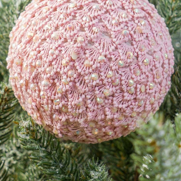 Ёлочная игрушка Кружевной шар персикового цвета со стразами Lace And Rhinestones Ball Peach 10 cm