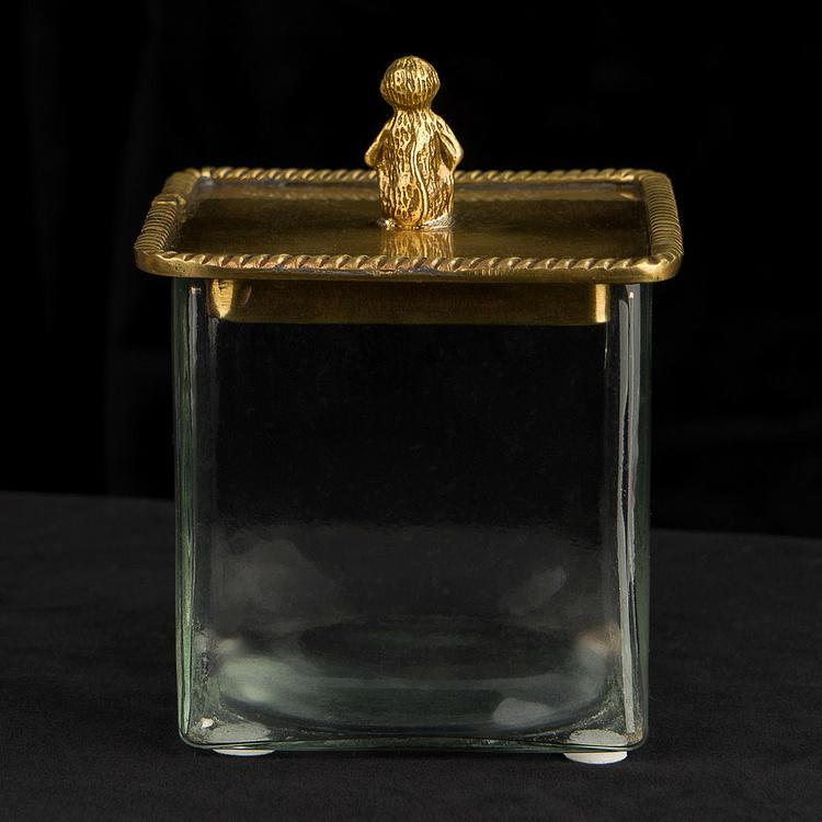 Ёмкость для хранения с латунной обезьянкой на крышке Square Glass Box With Brass Monkey Lid
