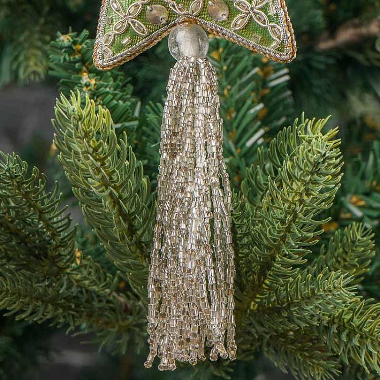 Новогодняя подвеска зелёно-серебристая звезда Pendant Star Silver Green 20 cm