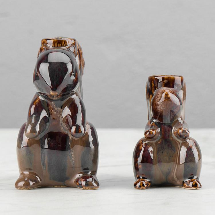 Набор из двух керамических подсвечников Белки Set Of 2 Stoneware Squirrel Candle Holder Brown