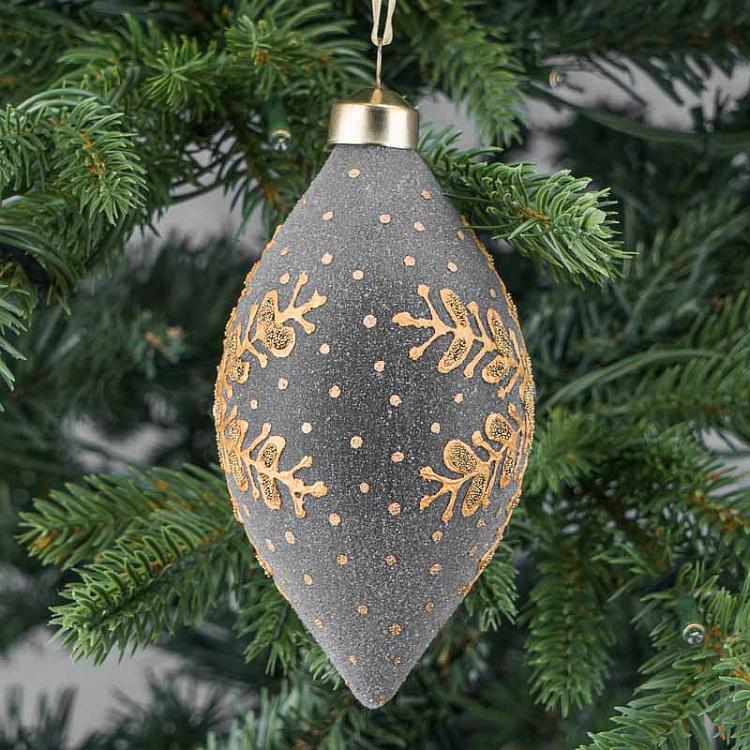 Ёлочная игрушка в форме Серой шишки со снежинкой Cone With Snowflake Grey 8 cm