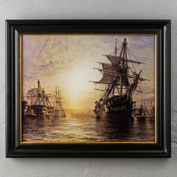 Картина-олеография в чёрной с золотом раме Деревянные стены Англии Englands Wooden Walls, ANTB Frame