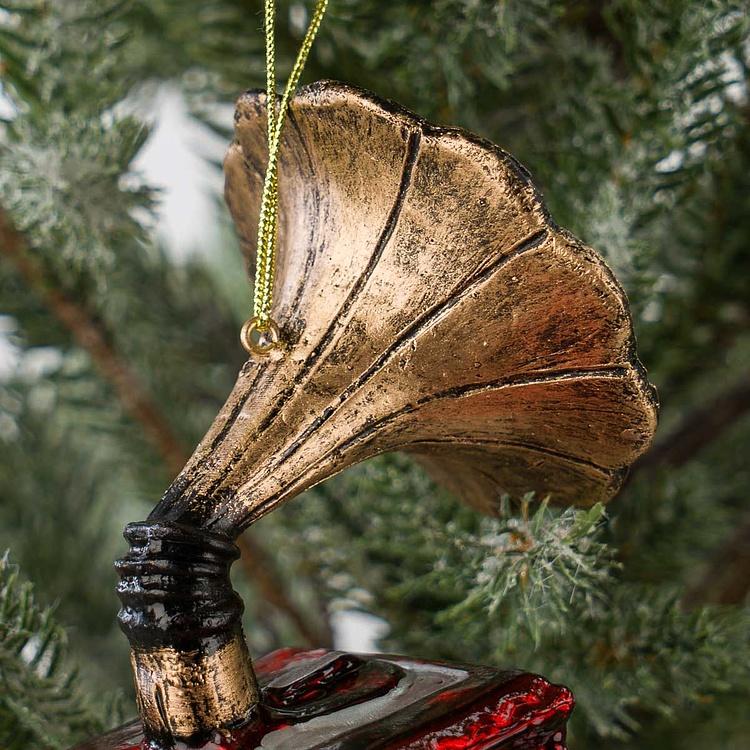 Ёлочная игрушка Граммофон Glass Hanger Gramophone Red 11 cm