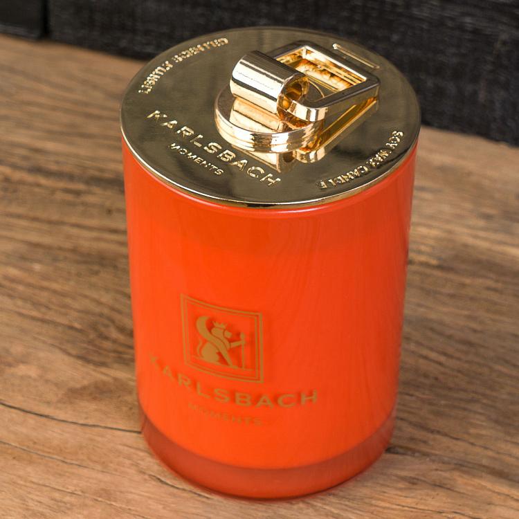 Аромасвеча в оранжевом стакане с золотой крышкой Лайм Aroma Candle In Orange Glass With Gold Lid Lime