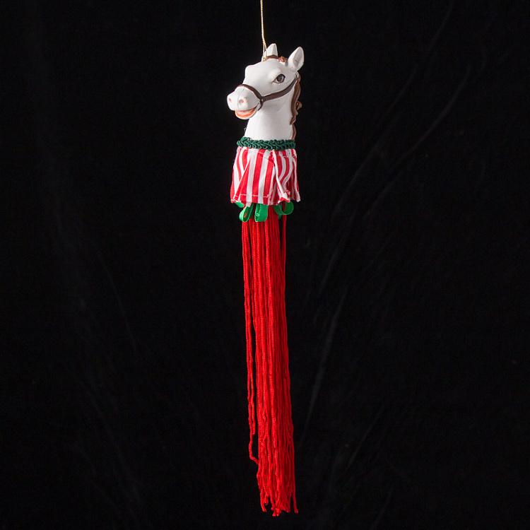 Ёлочная игрушка Лошадка с красной кисточкой Xmas Carousel Horse Tassel Red 28 cm