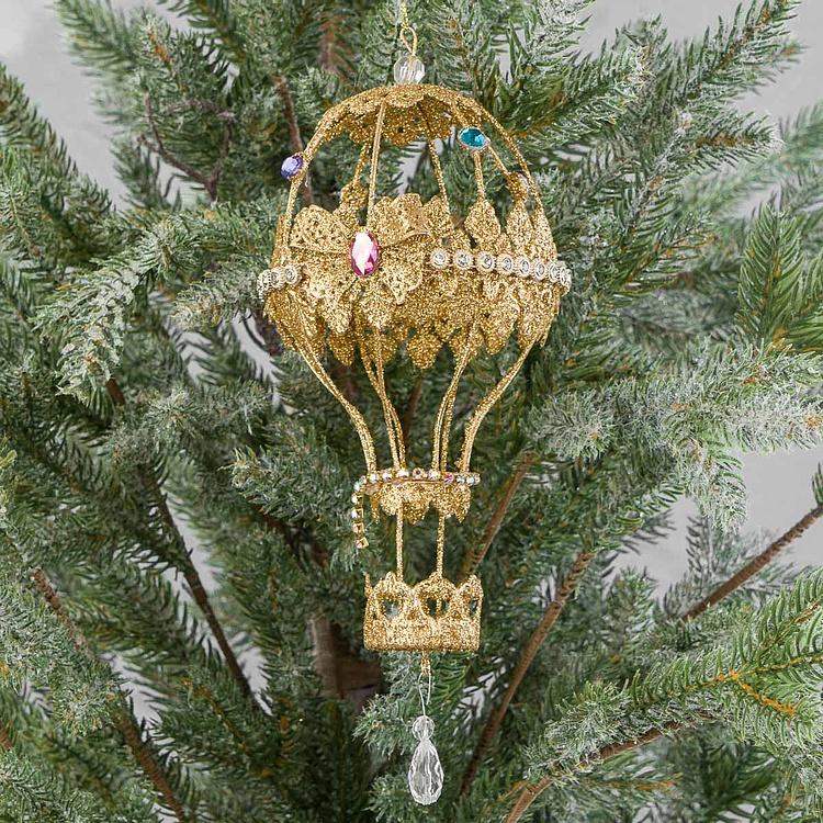 Ёлочная игрушка Золотистый воздушный шар Wire Jewel Hot Air Balloon Gold 24 cm