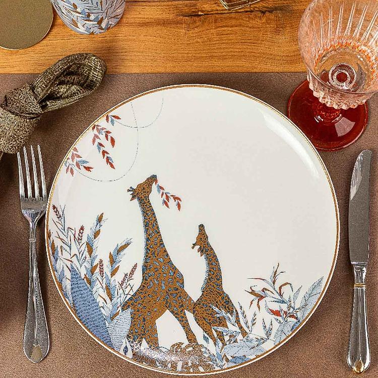 Белая обеденная тарелка с жирафами Африка Africa Dinner Plate Giraffes White