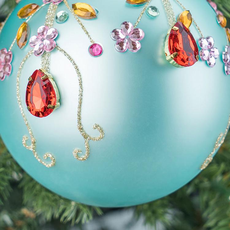 Ёлочная игрушка Голубой шар со стразами Rhinestones Ball Blue 10 cm