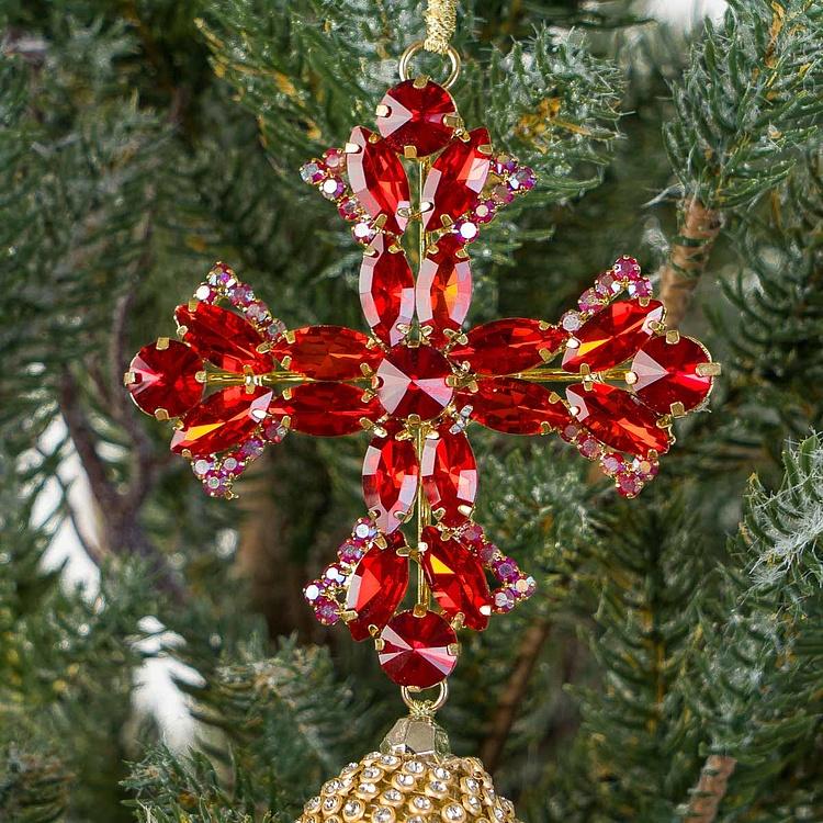 Новогодняя подвеска Рубиновый крест с зелёной кисточкой  Pendant Red Cross With Green Tassel 25 cm